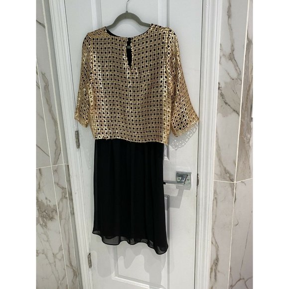 Bigoschi Women’s Gold Lattice Top Over Black Silky Bottom Formal Dress Size 38 - Picture 5 of 11